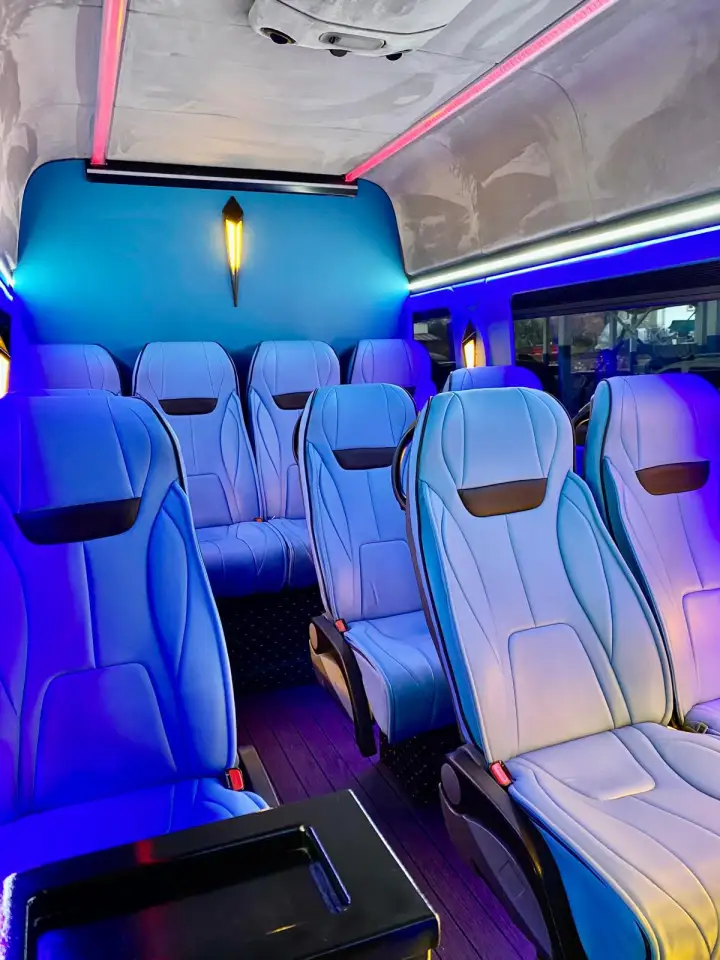 Mercedes Sprinter yolcu kabininde koltuk sıraları ve iç aydınlatma